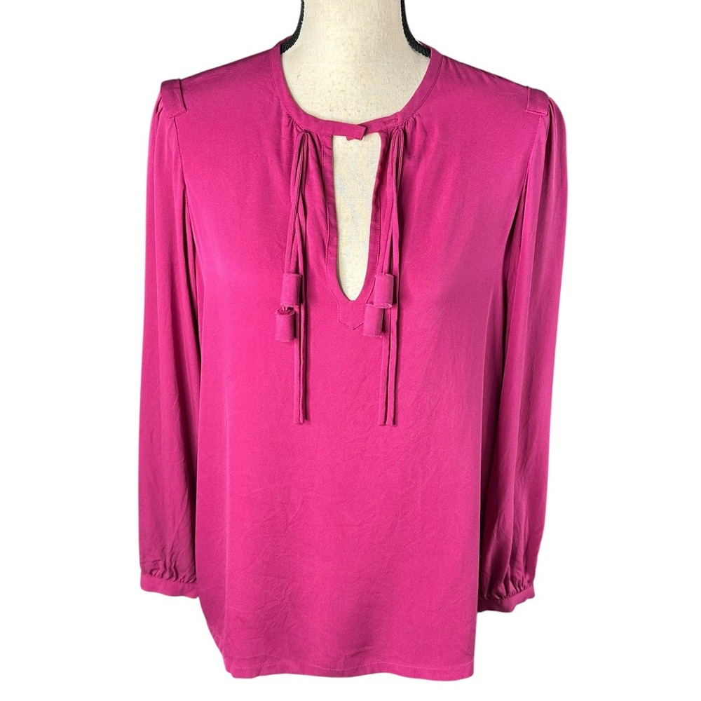 Diane Von Furstenberg Silk Fuchsia Button Tunic  Round Neck‎ Blouse Size 6